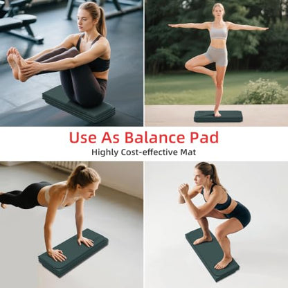 WEILA 1/2 Inch 70"x24" Foldable TPE Yoga Mat, Thick Non Slip Pilates Mat - color: Avocado