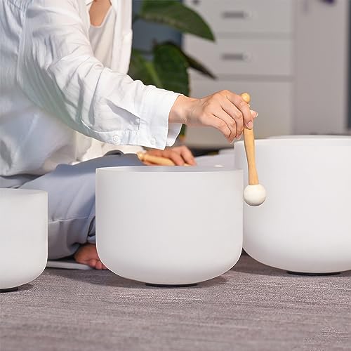 Crystal Singing Bowl Set of 4 PCS, 6"A, 8" F,10" G,12" C - size: 6"A 8"F 10"G 12"C