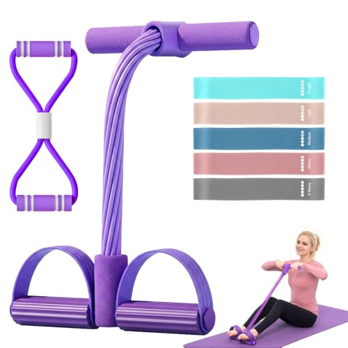 Resistance Bands Set for Women, 7-Piece Resistance Bands with Handles, Figure-8 Band & 5 Yoga Loop Bands, Medium Resistance for Home Gym, Pilates, Yoga, Stretching & Strength Training - color: Purple