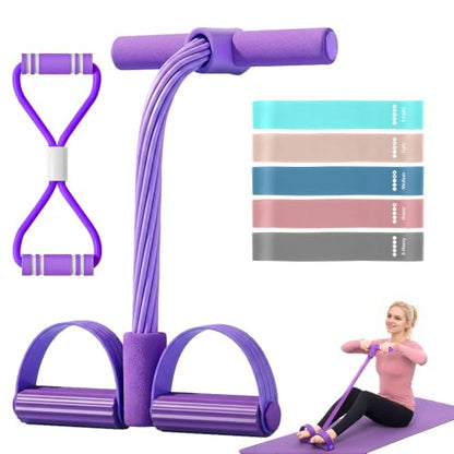 Resistance Bands Set for Women, 7-Piece Resistance Bands with Handles, Figure-8 Band & 5 Yoga Loop Bands, Medium Resistance for Home Gym, Pilates, Yoga, Stretching & Strength Training - color: Purple