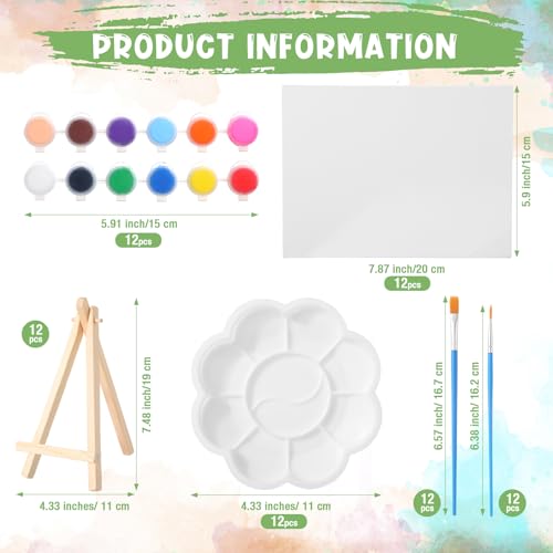 Qilery 12 Set Canvas Painting Kit, Mini Canvas with Wooden Easels Acrylic Paints Strips, Brushes, Palette, Art Set for Acrylic Oil Watercolor Adults Birthday Party Favors(6 x 8 Inch) - size: 6 x 8 Inch