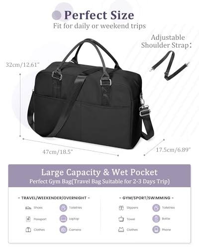 Gym Bag for Women,Travel Duffle Bag for Travel with Wet Pocket Weekender Overnight Carry On Tote Bag Luggage Bag with Trolley Sleeve Personal Item Travel Bag Hospital Diaper Bag Black - color: M1-Black