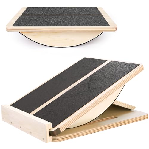 MUCITAGF 2-in-1 Professional Wooden Balance Board & Slant Board, 3 Angles | Adjustable Incline Board and Calf Stretcher, Stretch Board for Knees Ankle Heel Feet Leg, Anti-Slip, 450 lbs Capacity - size: 2-in-1 Balance & Slant (17.5”L × 12.5”W)