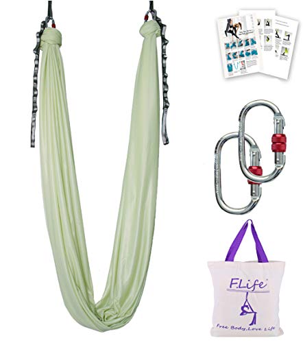 F.Life Aerial Silk Yoga Hammock & Swing for yoga Inversion,Strength training,starter hardware kit - color: Sage Green