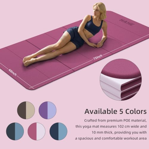 HAHE Extra Wide Folding Exercise Mat 75"x40"x0.4" TPE Fitness Mat - color: Deep Pink & Light Pink