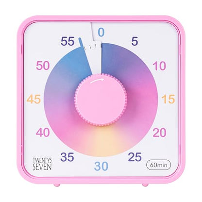 TWENTY5 SEVEN Countdown Timer 7.5 inch, 60 Minute 1 Hour Visual Timer for Classroom Teaching Tool Office Meeting, Mechanical Countdown Clock for Kids Exam Time Management Magnetic, Ombre Pink Macarons - color: Ombre Pink Macarons