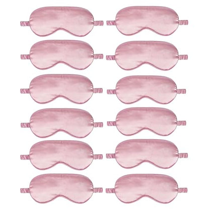 12PACK Silky Sleep Masks Satin Eye Mask Silk Eyes Cover for Sleeping Blackout Eyeshades Soft Blindfold Travel Nap Gifts - color: Dusty Rose