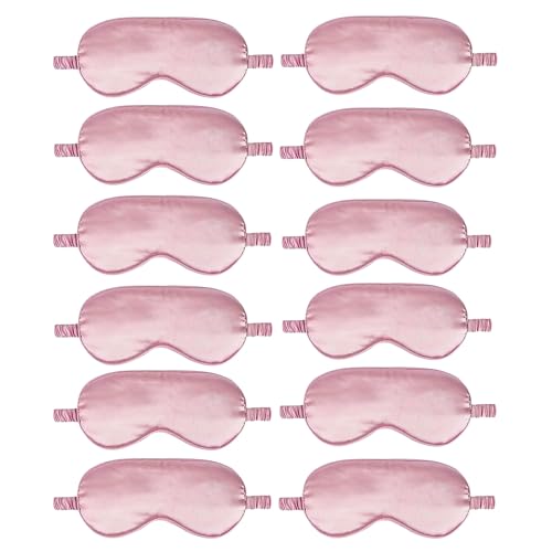 12PACK Silky Sleep Masks Satin Eye Mask Silk Eyes Cover for Sleeping Blackout Eyeshades Soft Blindfold Travel Nap Gifts - color: Dusty Rose