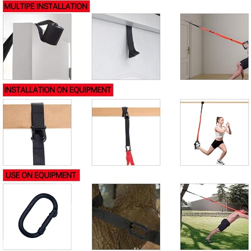 Bodyweight Resistance Training Straps, Home Gym Fitness Trainer kit - color: Red