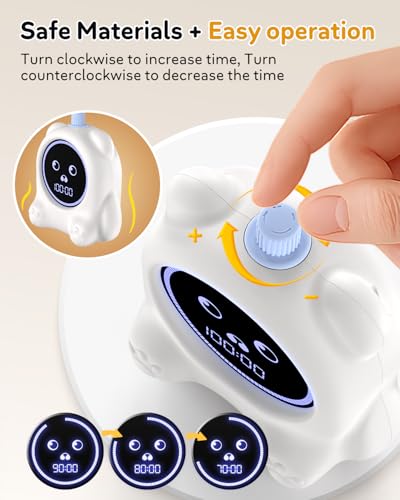 199 Min Visual Timer for Kids, 2 Minute teenth Brushing, Cute Bear Deign | Adjustable Sound Alert, Productivity Timers for ADHD, Silent Operation, Desk Time Management Tool for Toddler - color: White