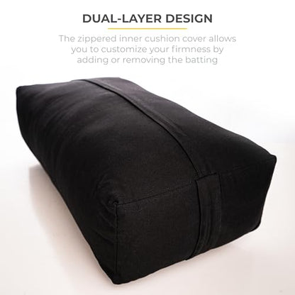 엑스트라 펌 라지 요가 볼스터, 61 x 30.5 x 15.2cm(24 x 12 x 6인치) 신치 또는 지퍼 요가 베개, 스튜디오용 탈착식 커버가 있는 직사각형 면 쿠션, 1팩 또는 2팩 - color: 블랙 - 지퍼 커버, size: 2팩