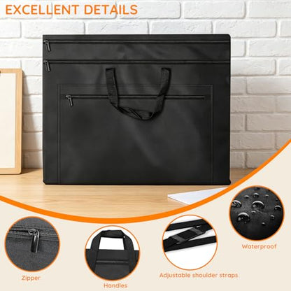 ZKOO Light Weight Art Portfolio Bag, 36 x 48 Extra Large Art Portfolio Case with Detachable Shoulder Strap, Carrying Storage Case for Artwork, Canvas, Poster, Sketching, and Drawing (Black) - size: 36 x 48 inches