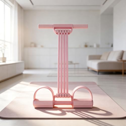 Pedal Resistance Band with Handle, 2026 New Upgraded 8-Tube 3-in-1 Multi-Function Foot Pedal Puller for Back Stretch & Chest Expand, Portable Latex Fitness with 4 Extra Replacement Tubes - color: Pink
