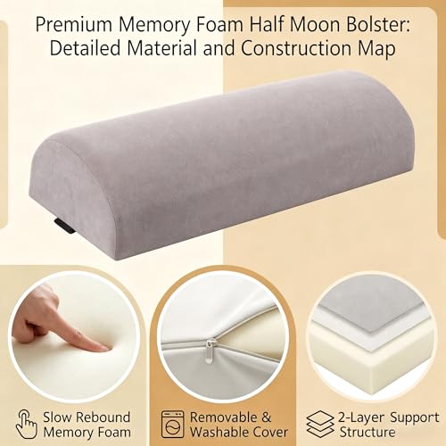 Under Knee Pillow, Half Moon Leg Pillow - Memory Foam Ergonomic Support Pillow for Side & Back Sleepers, Pain Relief & Alignment, Under Knee, Lumbar & Multi-Use Bolster Gray - size: 45X20X10CM