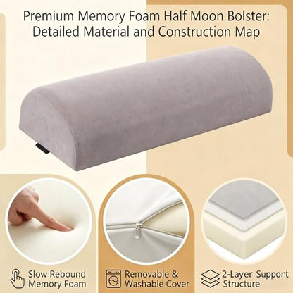 Under Knee Pillow, Half Moon Leg Pillow - Memory Foam Ergonomic Support Pillow for Side & Back Sleepers, Pain Relief & Alignment, Under Knee, Lumbar & Multi-Use Bolster Gray - size: 45X20X10CM