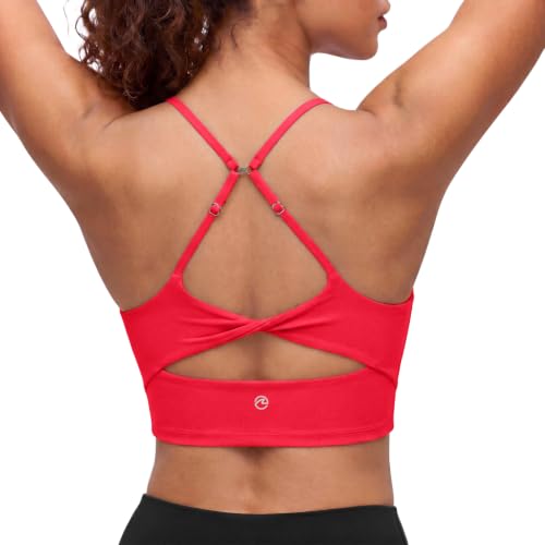 Aoysky Womens Strappy Sports Bra Adjustable Cross Back Longline Crop Top - color: Red, size: X-Small