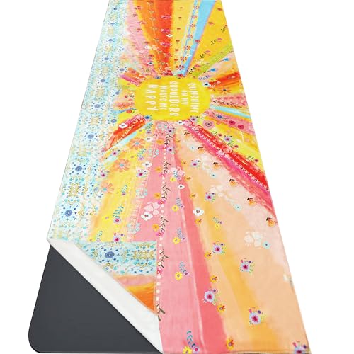 Sunshine Yoga Mat Towel - Microfiber Towel with Corner Pockets, Non Slip, Moisture Wicking, Absorbent, Perfect for Hot Yoga, Bikram, Pilates & Fitness, Easy for Travel - color: Sunshine, size: 70"x26"