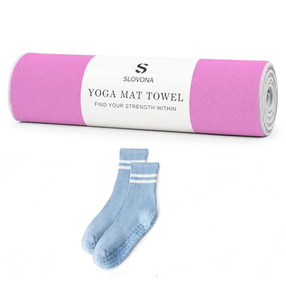 Upgraded Yoga Mat Towel with Bonus Grip Socks, Elegant Embroidered - color: Orchid Purple