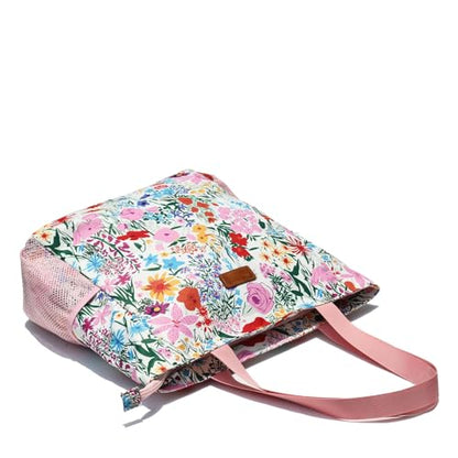 ESVAN Original Floral Water Resistant Large Tote Bag Shoulder Bag for Gym Beach Travel Daily Bags Upgraded - color: A Pink