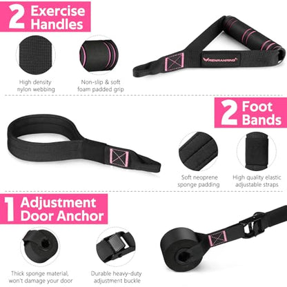 Pilates Bar Kit with 6 Latex Resistance Bands, Adjustable Exercise Bar - color: Pink