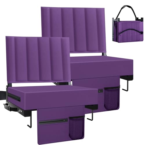 Aliphon Stadium Seat for Bleachers with Back Support and Cushion, Bleacher Seats with Shoulder Strap and Cup Holder, Padded Portable Folding Comfort Stadium Chair, for Sports Events, Purple(2pcs) - color: Purple, size: 2 pcs