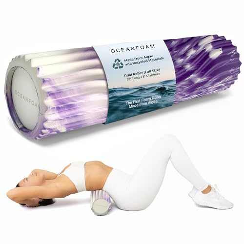 Oceanfoam Tidal Roller - Purple Marbled - Muscle Massage Foam Roller for Back Pain & Stretching - Firm and Ergonomic Wide Wave Textured - Yoga, Athletics, & Wellness - Full Size, 20" x 5" - color: Purple Marbled