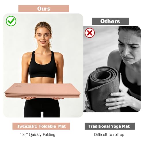 IwIeIaIrI Foldable POE Non Slip Yoga Pilates Mat– 1/4" (6mm) Thick | Foldable Lightweight with Carry Strap, Portable for Home Workout, Pilates, Travel & Gym Mat - color: Pink