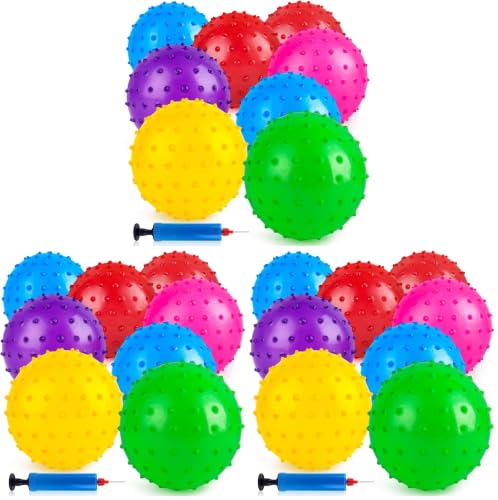 LOVEINUSA 8PCS Bounce Balls with Pump, 7 inch Spiky Massage Sensory Balls for Kids Party Favors - size: Medium (Pack of 3)
