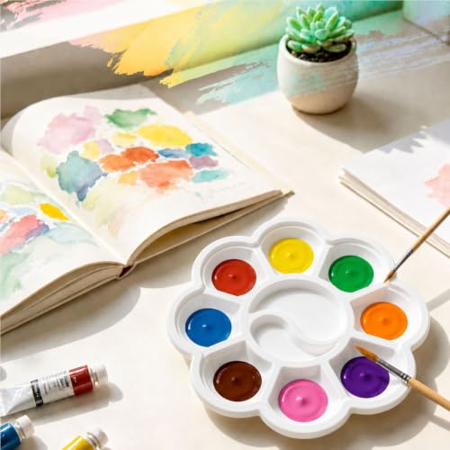 Paint Palettes, 50 Pcs, One Time Use Plastic, White 5.1 inch | Mini Watercolor Painting Palettes for Students, Kids, Paint Holder, DIY Craft Class, Paintings - color: White