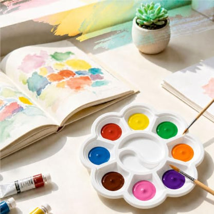 Paint Palettes, 50 Pcs, One Time Use Plastic, White 5.1 inch | Mini Watercolor Painting Palettes for Students, Kids, Paint Holder, DIY Craft Class, Paintings - color: White