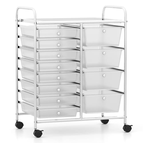12 Drawer Rolling Storage Cart, Rolling Cart with Drawers for Classroom, Art Supply Craft Organizer on Wheel with Metal Frame & Handles for Home Office School (Clear, 12 Drawer Left-Right) - color: Clear, size: 12 Drawer Left-Right