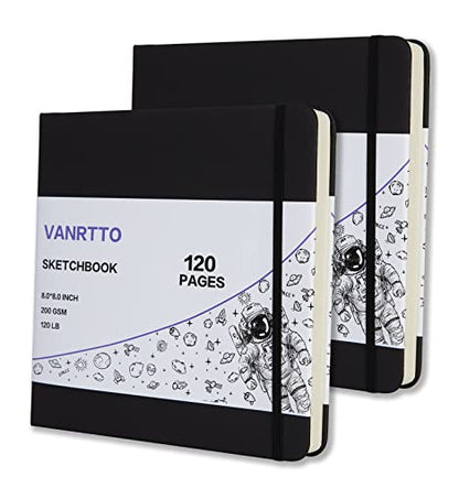 Vanrtto Hardcover Square Sketch Book, Mixed Media Sketchbook 8x8 in 2 Pack | Hardcover Square Sketchbook 120lb/200GSM Sketchbook Drawing Paper for Watercolor Mixed Media, 120 Sheets/240 Pages Sketch Pad - size: 8*8 INCH 2 PACK