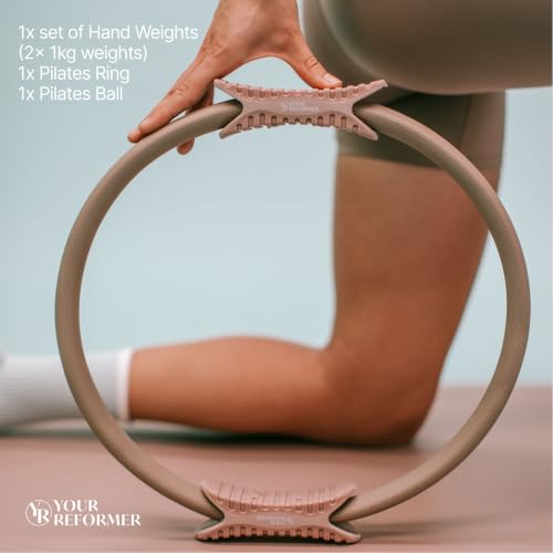 Pilates Prop Kit, Ring, Ball & 2.2 lb Dumbbell Set - color: Mocha