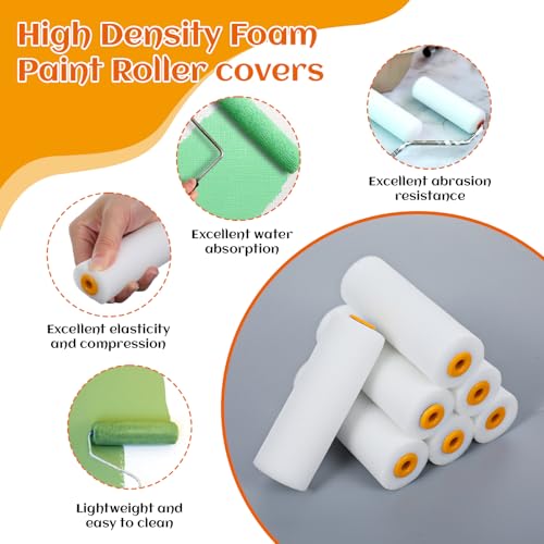 30 Pack 4 Inch Foam Paint Roller Covers, High Density White Mini Paint Rollers Fits All Flat Surfaces for Walls, Cabinets, Doors, Tables