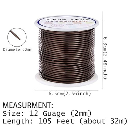 12 Gauge(2mm) Aluminum Wire 35 Yards Anodized Metal Wire for Bonsai Armature Crafting Sculpting Jewelry Craft Making Beading Floral (Light Brown, 12 Gauge) - color: Light Brown