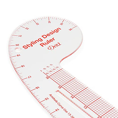 Dritz Styling Design Ruler, Curved and Straight Edge, Clear | For Sewing, Quilting, & Crafting Projects, 4-in-1 Ruler