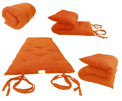Twin Size Traditional Japanese Floor Futon Mattresses, Tatami Foldable Cushion Mats, Yoga, Meditaion 80 x 39 x 3 (Orange) - color: Orange