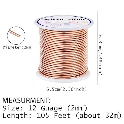 12 Gauge(2mm) Aluminum Wire 35 Yards Anodized Metal Wire for Bonsai Armature Crafting Sculpting Jewelry Craft Making Beading Floral (Copper, 12 Gauge) - color: Copper