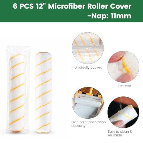 VOOMEY 12 Inch Paint Roller Covers 1/2" Nap, Microfiber Paint Roller Sleeves Large Paint Roller Covers for Smooth to Semi-Smooth Surfaces, Wall, Ceiling, Home Renovation Painting Tools - size: 12inch 6pcs