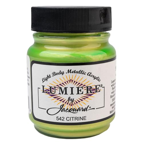 Jacquard Lumiere 2.25oz Fabric Paint Citrine - Metallic Paint for Fabric, Leather, Canvas, Paper and Wood - Light-bodied Metallic Acrylic Paint - Lightfast & Vibrant Metallic Acrylic Paints - color: Citrine, size: 2.25 Fl Oz (Pack of 1)