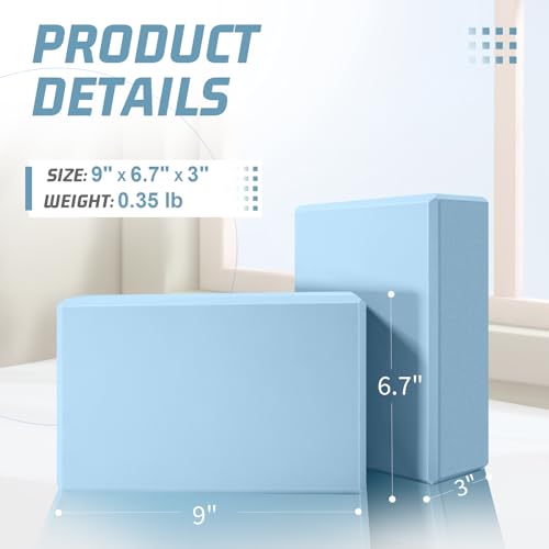 biguphate 2 Pack Yoga Blocks, 3"x6"x9" Beveled Edges Non-Slip, Yoga Bricks - color: 2PACK-369-Sky Blue, size: 9x6x3IN