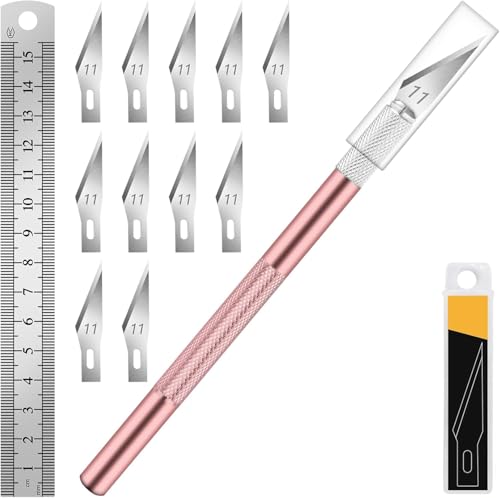 DIYSELF Exacto Knife Set with 10 Extra #11 Blades, 6-Inch Metal Ruler, Pink | Exacto Knife for Crafting, Art, Scrapbooking & Stencil Projects, Hobby Knife Set for Artists & Students - color: Rose Gold