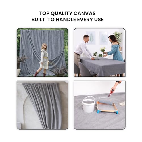 Silver Canvas Drop Cloth (6 x 9 Feet - Pack of 2) - Recycled Cotton Painters Drop Cloth for Painting, Furniture & Floor Protection - All Purpose Canvas tarp with Double Stitched Edges - size: 6' x 9' - Pack of 2