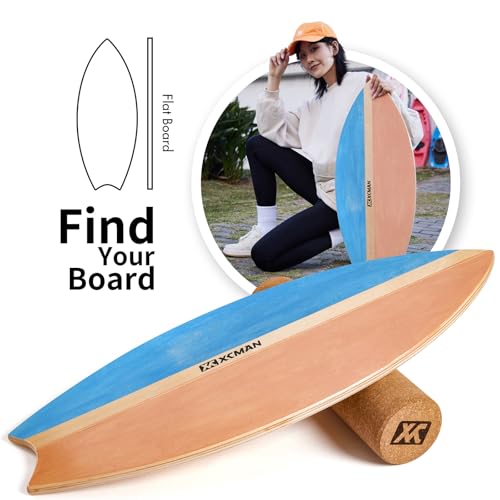 XCMAN Surf Balance Board Trainer with Roller Wooden Exercise Balancing Stability Trainer - Non Slip Surface for Adults Kids|Balance Board for Surfing,Snowboarding,Skateboarding,Hockey,Yoga Training - color: Rocket Blue