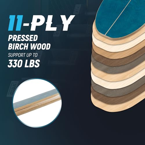 Goplus Balance Board Trainer for Adults, Wooden Balancing Board with Cork Roller and Storage Rack to Exercise and Build Core Strength, Wobble Board for Skateboard, Snowboard - color: Blue + Natural