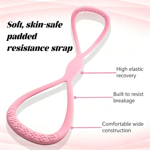 Silicone Figure 8 Resistance Band for Shoulder Back Stretch | 8-Shaped Resistance Band, Thickened Seamless Silicone, Portable Pilates Home Office Travel Use, For Men & Women, Pink
