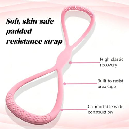 Silicone Figure 8 Resistance Band for Shoulder Back Stretch | 8-Shaped Resistance Band, Thickened Seamless Silicone, Portable Pilates Home Office Travel Use, For Men & Women, Pink