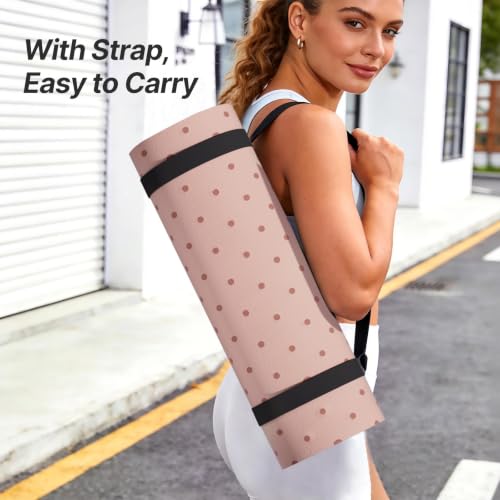 ILILI Suede TPE Yoga Mat, 10mm Thick, 76" x 28" Extra Long with Strap - color: Pinky Beige