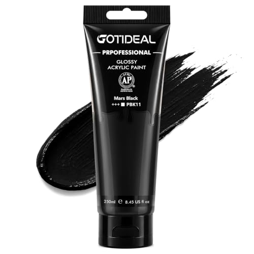 GOTEIDAL Black Acrylic Paint, Mars Black Paint (250ml / 8.45oz) Tubes | Art Craft Paints, Rich Pigments Non Toxic for Canvas Painting, Rock, Stone, Wood, Art Supplies - color: Mars Black