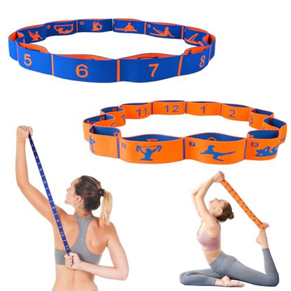 Elastic Yoga Stretching Strap with Loops, CEILIWEN Stretch Straps for Physical Therapy, Pilates Stretch Band, Elastic Exercise Bands, Leg Stretching Strap, Stretch Resistance Bands for Exercise
